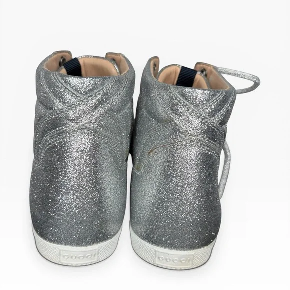 Gucci Silver Glitter Sneakers with Red and Blue Stripes Size 37 - Picture 4 of 11